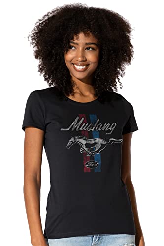 Popfunk Classic Ford Mustang Stripes Women’s T Shirt,Black, Small
