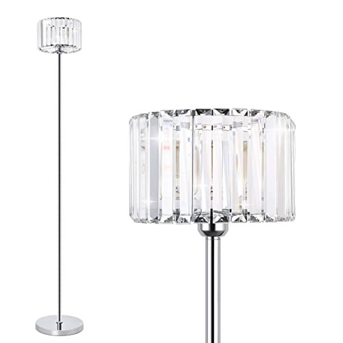 Ralbay Modern Crystal Floor Lamp Glam Floor Lamp with Crystals, Bright Floor Lamp with Push Button(Bulb Excluded)
