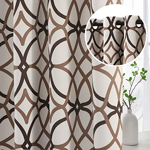 H.VERSAILTEX Blackout Curtains Printed Design 84 Inch Length 2 Panels Set Thermal Insulated Curtains for Bedroom Living Room Geometric Modern Grommet Window Drapes – Taupe and Brown
