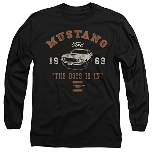 Popfunk Classic Ford Mustang The Boss is in Unisex Adult Long-Sleeve T Shirt, Black,X-Large
