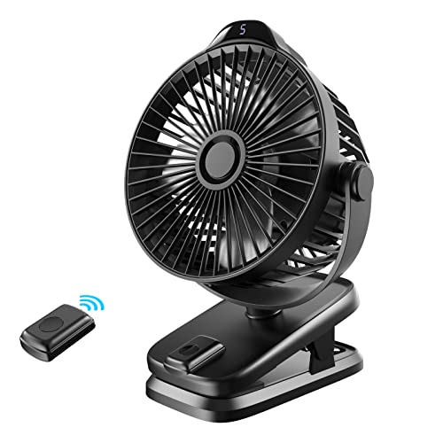 DILIBIRD Portable Clip on Fan,10000mAh Rechargeable USB Desk Fan with Clamp＆Hook,Double switch, remote control, 5 Speeds, 360° Rotation 3 in 1 Quiet Small Fan for Outdoor/Indoor Travel Office Camping Gym Library