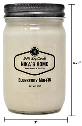 Nika’s Home Blueberry Muffin Soy Candle 12oz Mason Jar Non-Toxic White Soy Candle-Hand Poured Handmade, Long Burning 50-60 Hours Highly Scented All Natural, Clean Burning Candle Gift Décor | The Storepaperoomates Retail Market - Fast Affordable Shopping