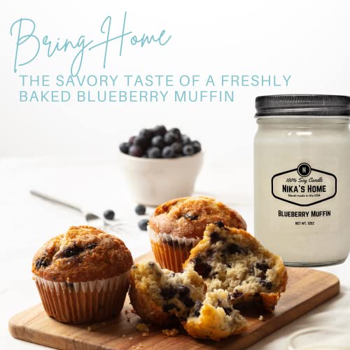 Nika’s Home Blueberry Muffin Soy Candle 12oz Mason Jar Non-Toxic White Soy Candle-Hand Poured Handmade, Long Burning 50-60 Hours Highly Scented All Natural, Clean Burning Candle Gift Décor | The Storepaperoomates Retail Market - Fast Affordable Shopping