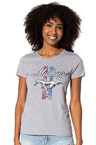 Popfunk Classic Ford Mustang Stripes Women’s T Shirt, Athletic Heather, Small