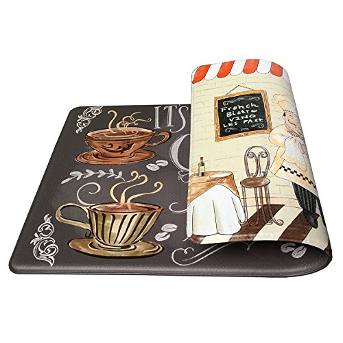 Art3d Premium Double-Sided Anti-Fatigue Chef Rug, Anti-Fatigue Comfort Mat. Multi-Purpose Decorative Standing Mat for The Kitchen, Bathroom, Laundry Room or Office, 17.5″ X 30″，Coffee Cup