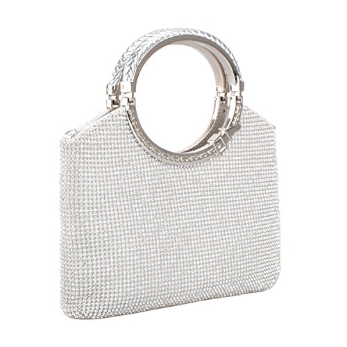 KISSCHIC Women’s Handbag Crystal Rhinestone Evening Clutch Bags Party Wedding Clutch Purses (Silver)