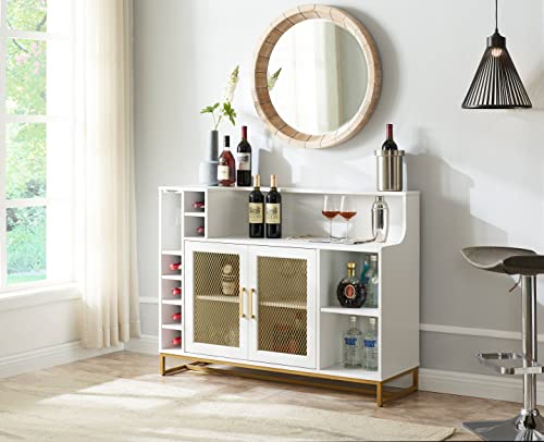 Home Source White Accent Bar Cabinet with Mesh Door