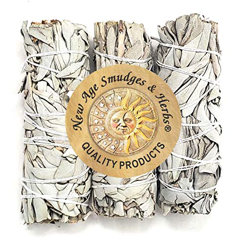 ( Pack of 3)-New Age Smudges & Herbs – Premium Organic California White Sage 4 Inches Long. Use for Home Cleansing, and Fragrance, Meditation, Smudging Rituals. Grown Organically on private family farms and packaged in the USA.