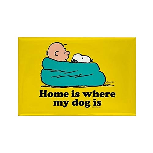 CafePress Snoopy Home is Where My Dog is Full Blee Magnets Rectangle Magnet, 3″x2″ Refrigerator Magnet