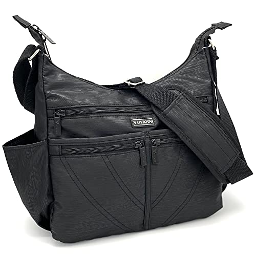 Voyanni Crossbody Bags for Women RFID AntiTheft Travel Purse Multi-Pocket Nylon Lightweight (Black)