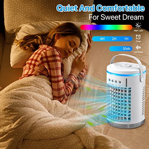 Zacsync Evaporative Air Cooler, 3 IN 1 Personal Evaporative Cooler, 3 Speed Cooling Fan & Portable Humidifier, with Handle 7 Colors Light & Remote Control & USB Plug for Room, Office, Bedroom,Camping | The Storepaperoomates Retail Market - Fast Affordable Shopping