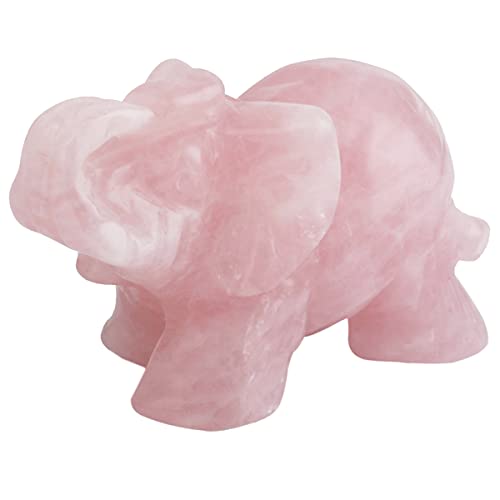 SUNYIK Rose Quartz Elephant Pocket Statue Kitchen Guardian Healing Figurine Decor 1.5″