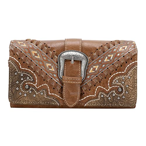 Montana West Womens Leather Wallet Clutch Western Bling Embroidery Embossed Tooled (Navy w Cross Embroidery)