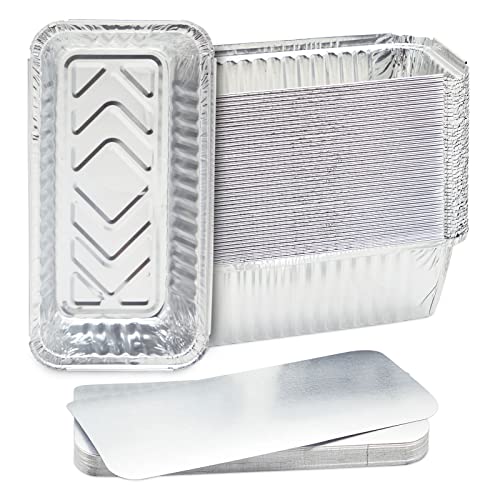 Juvale 50 Pack Disposable Loaf Pans with Lids for Baking Bread, Aluminum Foil Tins for 2 Lb Loaves, Heating, Storing Food (22oz, 8.5 x 4.5 in)
