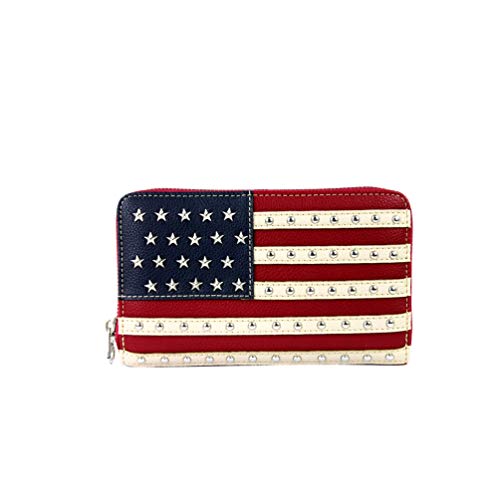 Montana West American Flag Wallet with Stars Patriotic Clutch Purse Leather Flag Wallets for Women Red CW-US04-W004RED