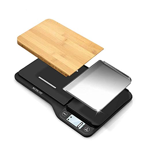 NUTRI FIT Food Scale – 3 in 1 Digital Kitchen Scale, Weight Grams and Ounces with Removable Cutting Board & Tray, LCD Display, 11lb 5kg, Easy for Cooking Baking & Meal Prep, Batteries Included