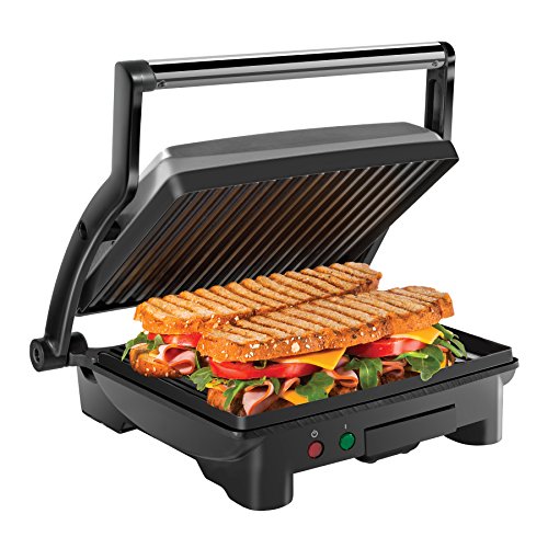 Chefman Panini Press Grill and Gourmet Sandwich Maker Non-Stick Coated Plates, Opens 180 Degrees to Fit Any Type or Size of Food, Stainless Steel Surface and Removable Drip Tray, 4 Slice
