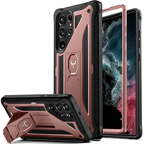 YOUMAKER Compatible with Samsung Galaxy S22 Ultra Case with Built-in Kickstand, [Military Grade Protection] Full Body Heavy Duty Rugged Shockproof Protective Cover for Samsung Galaxy S22 Ultra-Bronze