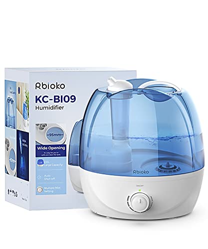 Rbioko 2.6L Cool Mist Humidifiers for Bedroom Whisper Quiet, Ultrasonic Humidifiers for Baby & Nursery, Humidifier for Home Whole House, Easy to Clean, Plant Humidifier with 360° nozzle, Auto Shut-off