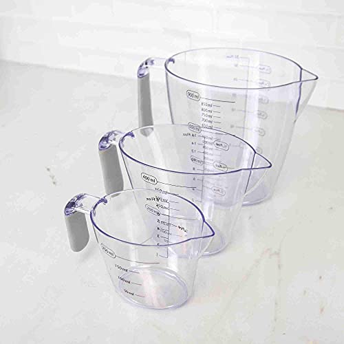 Home Basics 3 Piece Plastic Measuring Cup Set with Rubber Grip Handles, Clear