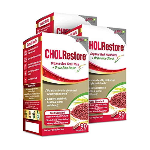 LABO Nutrition CHOLRestore – Red Yeast Rice with Phytosterol Health Supplement, Supports Healthy Cholesterol Levels, Citrinin & Aflatoxin Free, 90 Vege Capsules 3×3
