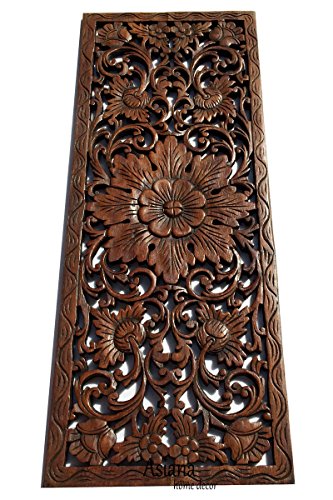 Asiana Home Decor Large Carved Wood Wall Panel. Floral Wood Carved Wall Decor. Size 35.5″x13.5″x0.5″ (Brown)