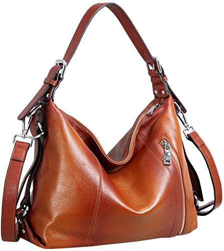 Heshe Vintage Genuine Leather Purses and Handbags for Women and Ladies Shoulder Bag Crossbody Bags (Sorrel)