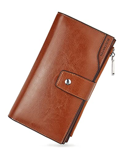 BOSTANTEN Womens Leather Wallets RFID Blocking Large Capacity Credit Cards Holder Phone Clutch Brown Orange