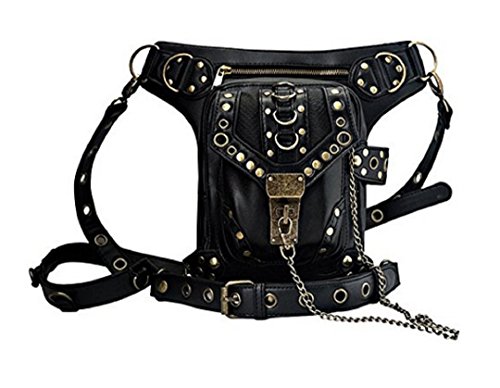 Wendingstan Rock Leather & Vintage Gothic Retro Steampunk Handbag Victorian Style Shoulder Waist Bag Black, Medium