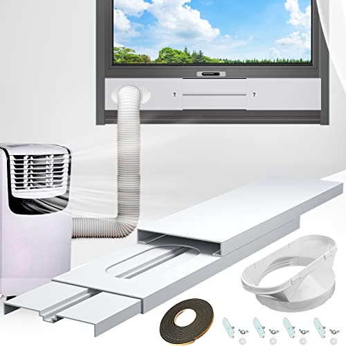 Gulrear Portable AC Window Vent kit,Universal Portable Air Conditioner Window Kit with 3 Adjustable Slide Seal Plates and 5.0″ Hose Adapter Adjust Length from 25.5″ to 47″ Sliding Window AC Vent Kit