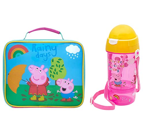 Peppa Pig Insulated Lunch Bag Reusable Combi Set in Pink – Food Cooler and 400ml Sip Bottle – Thermal Tote for School Nursery Snacks Picnic-BPA Free & Recyclable Plastic, One Size