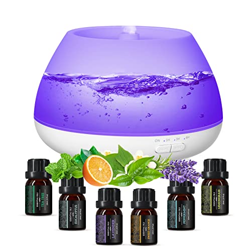 Essential Oil Diffusers,500ML Aromatherapy Diffuser with Top 6 Essential Oils, 8 Colors Night Light Diffuser with Adjustable Mist Mode, Auto-Off Humidifier for Home Office Bedroom Baby