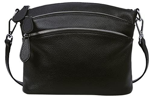 Heshe Genuine Leather Handbags for Women Crossbody Purses Shoulder Bags Designer Small Hobo and Satchel for Ladies (Black)