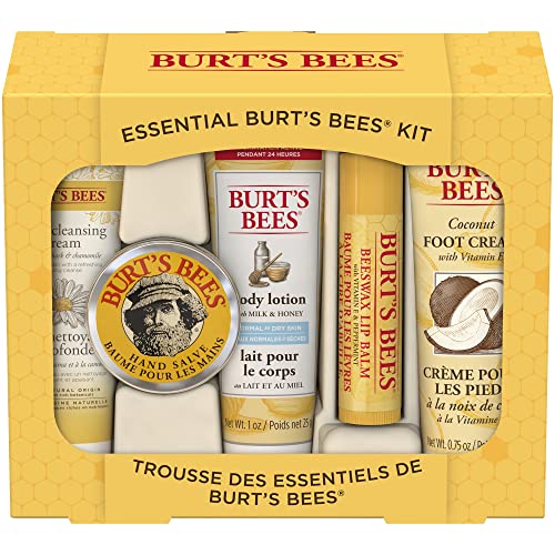 Burt’s Bees Gifts, 5 Body Care Products, Everyday Essentials Set – Original Beeswax Lip Balm, Deep Cleansing Cream. Hand Salve, Body Lotion & Foot Cream, Travel Size