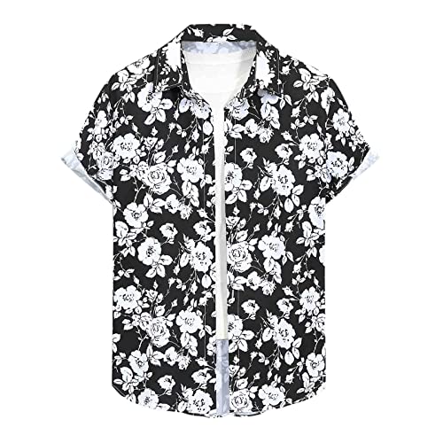 ZDFER Men’s Hawaiian Shirt Summer Casual Short Sleeve Tropical Floral Shirt Button Turn Down Collar Aloha Beach Shirts Mens Christmas Shirts Golf Shirts Ping Golf Shirts for Men Polo Shirts for Men