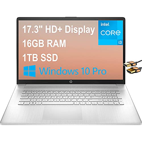 HP 17 Flagship Business Laptop Computer 17.3″ HD+ BrightView Display 11th Gen Intel Core i3-1115G4 (Beats i5-8265U) 16GB RAM 1TB SSD USB-C WiFi5 HD Webcam Win10 Pro Natural Silver (Renewed)