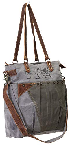 Myra Bags USA Journey Upcycled Canvas Shoulder Bag S-0735, Tan, Khaki, Brown, One_Size