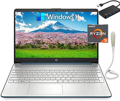 Newest HP 15.6″ Full HD Laptop Computer for School or Home, AMD 6-Core Ryzen 5 5500U, 32GB Memory 1TB SSD, HDMI, HP Fast Charge, Windows 11 Home, Bundle with TSBEAU 4-Port USB Hub + USB LED Light