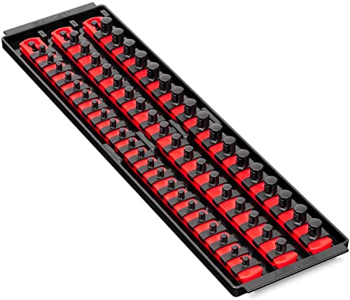 Ernst Socket Boss, Premium 3-Rail Multi-Drive Socket Organizer, Red (8450), 19-Inch