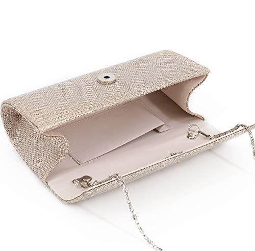 Naimo Flap Dazzling Small Clutch Bag Evening Bag With Detachable Chain (Champagne) | The Storepaperoomates Retail Market - Fast Affordable Shopping