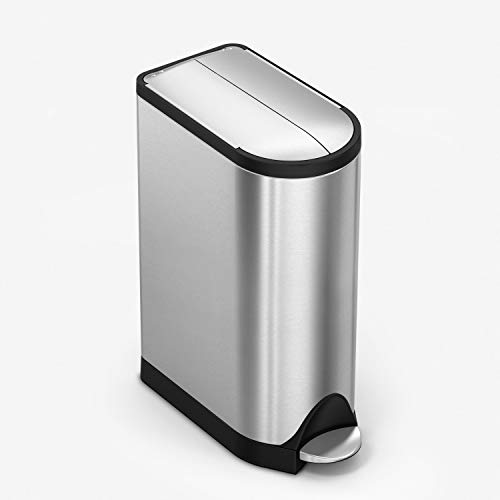 simplehuman 18 Liter / 4.8 Gallon Butterfly Lid Kitchen Step Trash Can, Brushed Stainless Steel