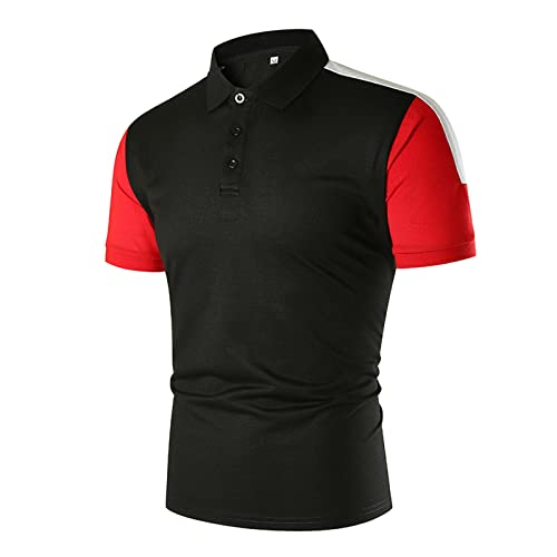 ZDFER Men’s Short Sleeve Polo Shirt Striped Short Sleeve Classic Fit Casual Golf T Shirt Summer Lapel Patchwork Shirts Mens Christmas Shirts Golf Shirts Ping Golf Shirts for Men Polo Shirts for Men
