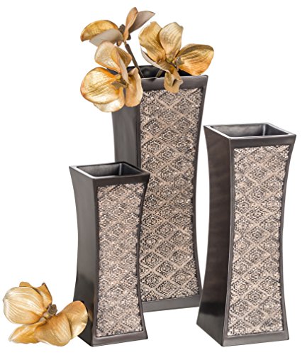 Decorative Brown Vases for Decor Centerpieces – Set of 3 Flower Vases Ideal Home Decor, Dining and Living Room Table Centerpiece, Table Decor, Bookshelf, Mantle and Entryway, Gift Boxed(Dublin)