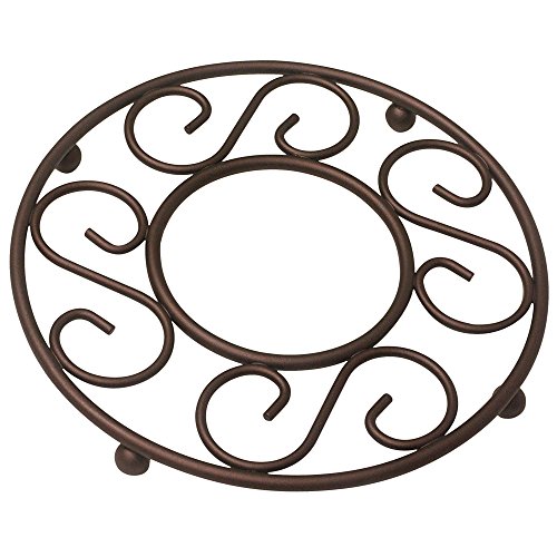 Home Basics Scroll Collection Steel Trivet for Hot Dishes, Pots And Pans, Round Design, For Kitchen & Dinning Table, Bronze