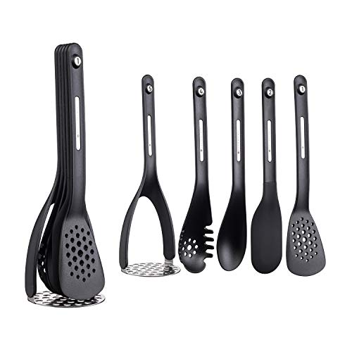 KitchenCraft MasterClass Smart Space Nesting Magnetic Kitchen Utensil Set, Silicone, Black, 9 x 9 x 30 cm, Pack of 5