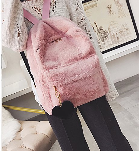 Mellshy Women Soft Faux Fur Plush Backpack Shoulder Bag Fluffy School Bag with Heart Pendant (Pink) | The Storepaperoomates Retail Market - Fast Affordable Shopping