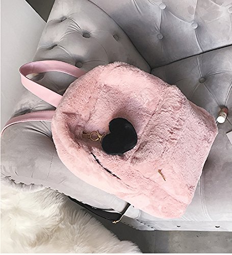 Mellshy Women Soft Faux Fur Plush Backpack Shoulder Bag Fluffy School Bag with Heart Pendant (Pink) | The Storepaperoomates Retail Market - Fast Affordable Shopping