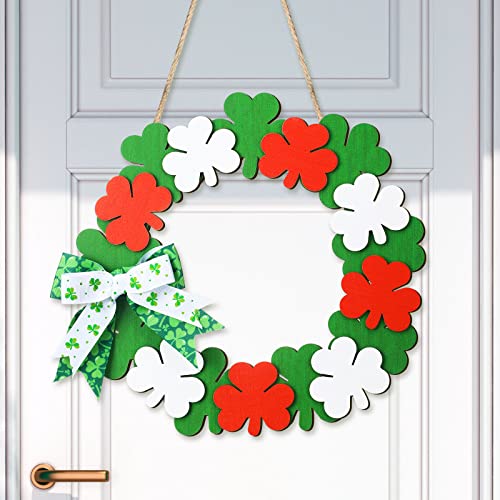 St Patrick’s Day Decoration Artificial Wood Wreath Decor Decorations for Home Spring St Patrick’s Day Wreaths Hanging Garland for Outdoor Garden Front Door Wall Farmhouse (Shamrock Style)