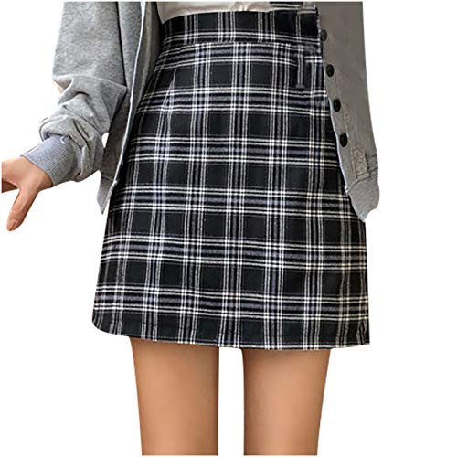 Women’s High Waist Flared Skater Tennis Skirt School Uniform A-Line Casual Mini Skirt Plaid Skirt Pleated Gothic Skirts Black