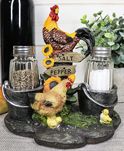 Ebros Farm Flavor Rooster Salt & Pepper Shaker Set Home And Kitchen Decor